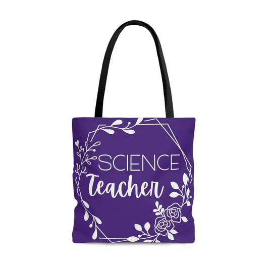 Science Teacher Floral Hexagon Canvas Tote Bag | Purple