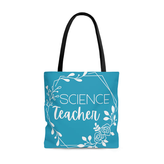 Science Teacher Floral Hexagon Canvas Tote Bag | Turquoise