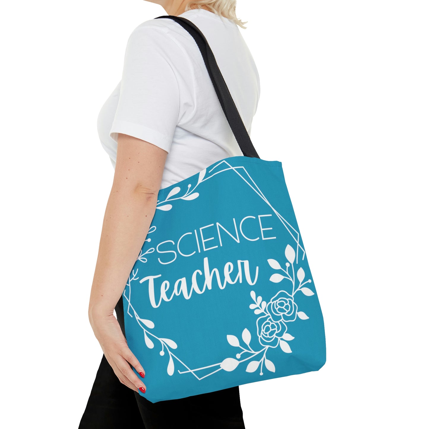 Science Teacher Floral Hexagon Canvas Tote Bag | Turquoise