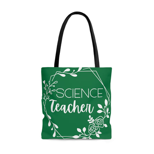 Science Teacher Floral Hexagon Canvas Tote Bag | Green