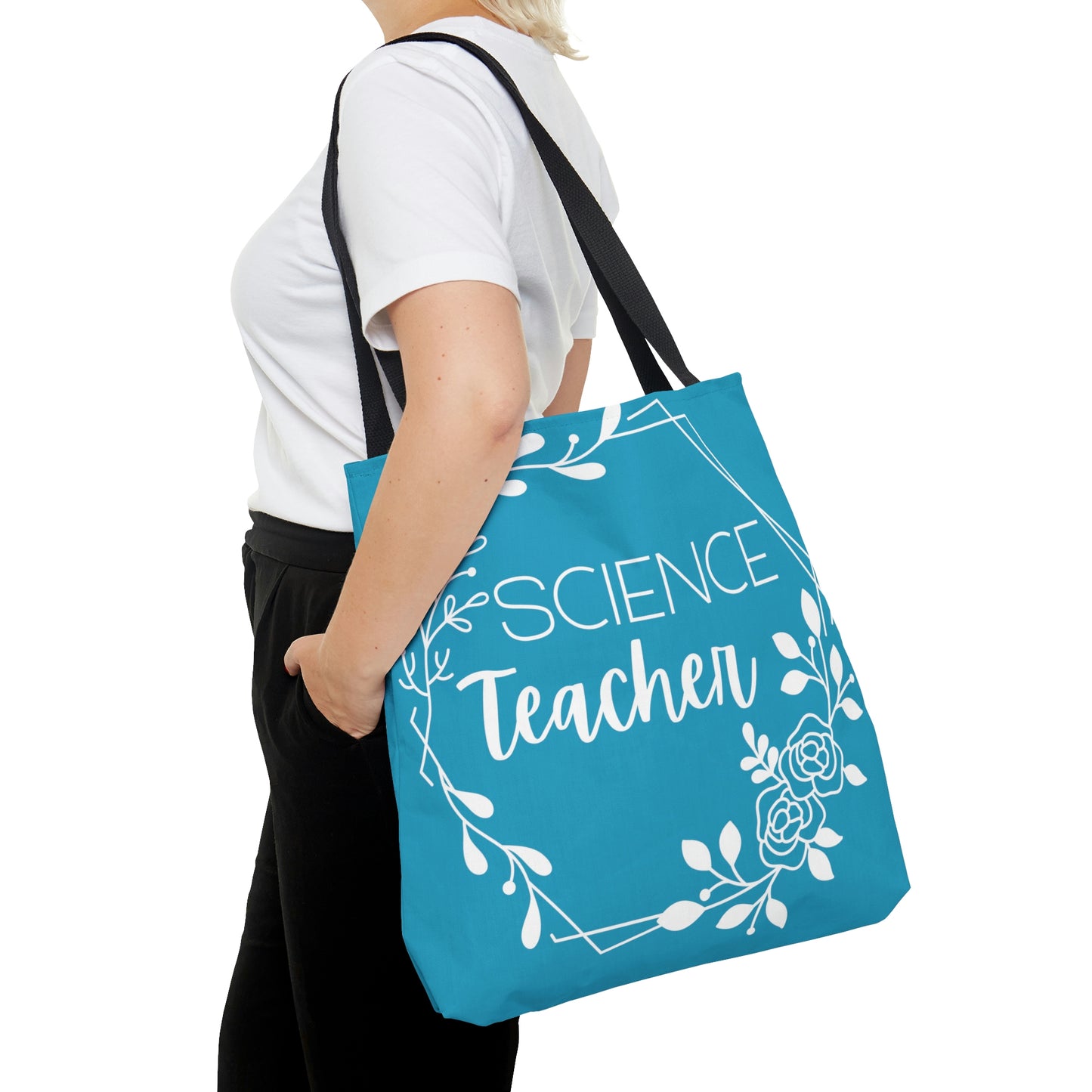 Science Teacher Floral Hexagon Canvas Tote Bag | Turquoise